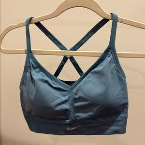 Nike Blue Sports Bra with Moisture-Wicking Fabric and Wide Straps